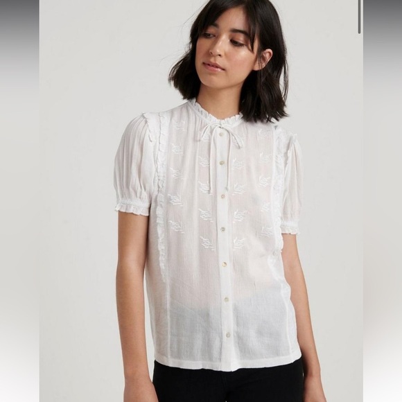 NWT Lucky Brand Ruffle Short Sleeve Shirt size Small - Picture 1 of 4